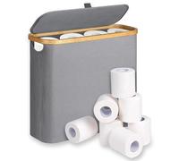 Toilet Roll Storage with Lid, 12 Rolls Roll Holder Storage Stand, Toilet Paper Basket, Bamboo Multifunctional Toilet Paper Basket Cabinet with Handle, Perfect for Tight Spaces, Bathroom