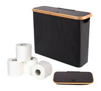 Toilet Roll Storage with Lid, Bathroom Storage Box Toilet Paper Basket Bamboo Toilet Paper Storage Holder Multifunctional Foldable Tidy Box for up to 12 Mega Rolls, 17.13 * 5.71 * 13.78in (Black)