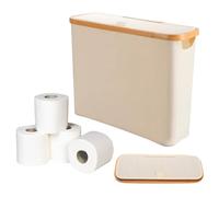 Toilet Roll Storage with Lid, Bathroom Storage Box Toilet Paper Basket Bamboo Toilet Paper Storage Holder Multifunctional Foldable Tidy Box for up to 12 Mega Rolls, 17.13 * 5.71 * 13.78in (Beige)