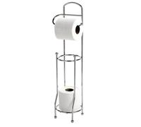 Toilet Roll Store and Holder - Freestanding Installation Free Chrome Finish Iron Metal Wire Bathroom Loo Roll Stand, Holds up to 4 Rolls - Measures H65 x 15.5cm Diameter
