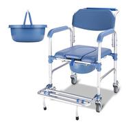 Toilet Rolling Transport Chair Bedside Commode Chair Weight Capacity Shower Wheelchair with Arms & 4 Brakes for Adults Senior Elderly Handicap Disabled 330 Lbs