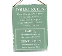 Toilet Rules - Green - Medium Twine | Printed Metal Wall Sign Plaque