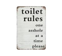 Toilet Rules One Asshole At A Time Please,Toilet Sign,Bathroom Wall Art Decor,Rude Vanity Decor,Bathroom Quote Print,Funky Wall Art Funny Bathroom Home Decor Rustic Country Farmhouse Decor 5.5x8 Inch