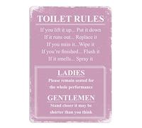Toilet Rules - Pink. Metal Wall Sign Plaque Art Inspirational. Funny