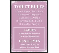 Toilet Rules Pink Metal Wall Sign Plaque Art Inspirational Funny Wall Plaque (A3 (400x290mm) Approx)
