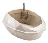 Toilet Safe Durable Cat Litter Container Kitty Pan With Hollow Spoon Kitten Tray For Pet Odor Control(Beige)
