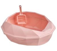 Toilet Safe Durable Cat Litter Container Kitty Pan With Hollow Spoon Kitten Tray For Pet Odor Control(Pink)