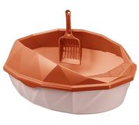 Toilet Safe Durable Cat Litter Container Kitty Pan With Hollow Spoon Kitten Tray For Pet Odor Control(Orange)