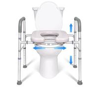 Toilet Safety Frame, Height and Width Adjustable Toilet Rail, Raised Toilet Seat and Frame for Elderly Handicap Bedside Commode Chair for Toilet Raised Toilet Seat Riser White