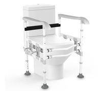 Toilet Safety Rail for Elderly and Disabled People, Height and Width Adjustable Toilet Frame with 4 Movable Clips, 100kg Load Capacity, Drill-Free Toilet Grab Bar for Any Toilet