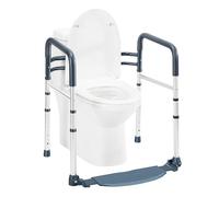Toilet Safety Rails with Footrest, Folding & Portable Bathroom Toilet Handles for Elderly, Seniors, Handicap & Disabled, Adjustable Toilet Safety Frame Fit Any Toilets (350 LB)