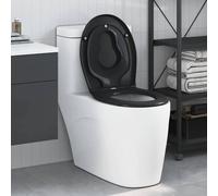 Toilet Seat Black Duroplast 47x37x4cm Dual-Lid Magnetic Family Toddler Removable