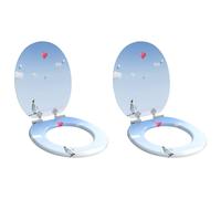 Toilet Seat Blue MDF 44x38cm Soft Close Non-Slip 2pcs Fits 13-18cm Apt28x24.5cm