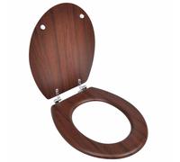 Toilet Seat Brown MDF 45x36x5cm Universal Adjustable Hinges 12-20cm Seat 42.5x36
