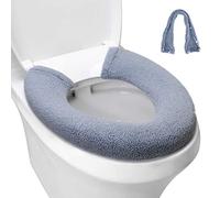 Toilet Seat Cover,Bathroom Soft Thicker Warmer with Snaps Fixed Stretchable Washable Fiber Cloth Toilet Seat Covers Pads Easy Installation& Cleaning (dark blue)