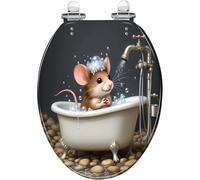 Toilet Seat Cover Vintage Bathtub Cute Mouse Bubble Bath Resin Decorative with Quiet Close Quick Release Hinges Easy to Clean and Install