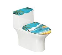 Toilet Seat Covers Blue Yellow Trees Toilet Lid Cover Tank Dust Protector Cover Set Soft Stretch Universal Washable with Elastic Bottom for Bathroom Decor (4 Pieces)