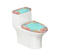 Toilet Seat Covers Coral Red Green Toilet Lid Cover Tank Dust Protector Cover Set Soft Stretch Universal Washable with Elastic Bottom for Bathroom Decor (2 Pieces)