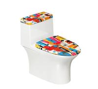 Toilet Seat Covers Geometric Red Orange Toilet Lid Cover Tank Dust Protector Cover Set Soft Stretch Universal Washable with Elastic Bottom for Bathroom Decor (4 Pieces)