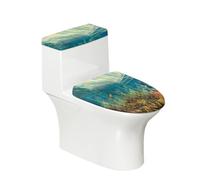 Toilet Seat Covers Green Brown Fish Toilet Lid Cover Tank Dust Protector Cover Set Soft Stretch Universal Washable with Elastic Bottom for Bathroom Decor (4 Pieces)