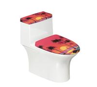 Toilet Seat Covers Orange Yellow Sun Toilet Lid Cover Tank Dust Protector Cover Set Soft Stretch Universal Washable with Elastic Bottom for Bathroom Decor (4 Pieces)