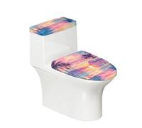Toilet Seat Covers Pink Sun Clouds Toilet Lid Cover Tank Dust Protector Cover Set Soft Stretch Universal Washable with Elastic Bottom for Bathroom Decor (4 Pieces)