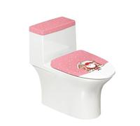 Toilet Seat Covers Pink White Elegant Toilet Lid Cover Tank Dust Protector Cover Set Soft Stretch Universal Washable with Elastic Bottom for Bathroom Decor (4 Pieces)