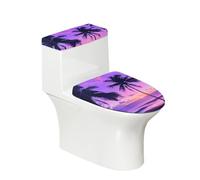 Toilet Seat Covers Purple Palm Tree Toilet Lid Cover Tank Dust Protector Cover Set Soft Stretch Universal Washable with Elastic Bottom for Bathroom Decor (4 Pieces)