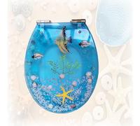 Toilet Seat - Easy Installation and Quick-Release Removable for Cleaning - Soft Closed - Stable Hinge Design to Prevent Shifting - Blue Ocean Yellow Starfish 3D Effects Decorative