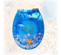 Toilet Seat - Easy Installation and Quick-Release Removable for Cleaning - Stable Hinge Design to Prevent Shifting - Soft Closed - Blue Ocean Yellow Starfish 3D Effects Decorative