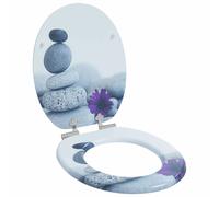 Toilet Seat Grey MDF 44x38cm Soft Close Non-Slip Bumpers Fits 13-18cm Indoor Use