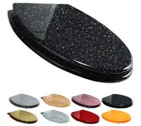 Toilet Seat, Heavy Duty Glitter Toilet Seat Soft Close with Quick Release, Top/Bottom Fixing Easy Installation(Black)