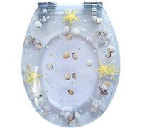 Toilet Seat Lid Cover Toilet Lid Covers Slow Close Resin Toilet Seat Cover, Art 3D Effects Heavy Duty Toilet Lid with Real Flowers Seashells and Sands for U/V/O Type - Top Fix Fittings/Soft Close
