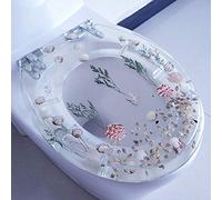 Toilet Seat Lid Cover Toilet Lid Covers Slow Close Resin Toilet Seat Cover, Art 3D Effects Heavy Duty Toilet Lid with Real Flowers Seashells and Sands for U/V/O Type - Top Fix Fittings/Soft Close