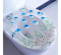 Toilet Seat Lid Cover Toilet Lid Covers Slow Close Resin Toilet Seat Cover, Art 3D Effects Heavy Duty Toilet Lid with Real Flowers Seashells and Sands for U/V/O Type - Top Fix Fittings/Soft Close