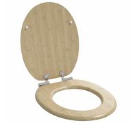 Toilet Seat Light Bamboo MDF 44 x 38 cm Soft-Close Non-Slip Bumpers Standard Fix