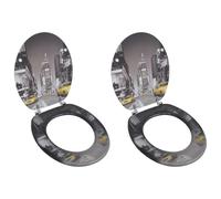 Toilet Seat MDF 43.7x37.8cm White Wood Effect Soft-Close 2pcs Universal Fit