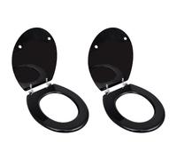 Toilet Seat MDF- Black 45x36x5cm Seat & Lid Universal Extra-Strong Hinges 2pcs.