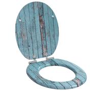 Toilet Seat MDF Blue 44x38cm Soft Close Non-Slip Bumpers Indoor Std Fix 13-18cm