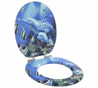 Toilet Seat MDF Blue 44x38cm Soft Close Non-Slip Bumpers Indoor Std Fix 13-18cm