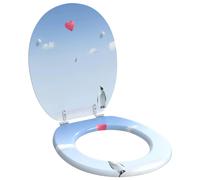 Toilet Seat MDF Blue 44x38cm Soft Close Non-Slip Bumpers Indoor Std Fix 13-18cm