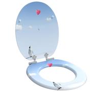 Toilet Seat MDF Blue 44x38cm Soft Close Non-Slip Bumpers Indoor Std Fix 13-18cm