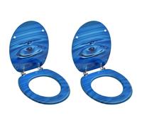 Toilet Seat MDF Blue Water Drop 42.5x35.8cm Adjustable Hinges 12-20cm 2pcs Bath