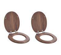 Toilet Seat MDF Brown 44x38cm Soft Close Non-Slip Bumpers 2pcs Indoor Universal