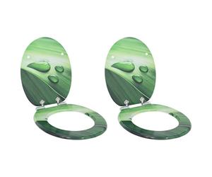 Toilet Seat MDF Green Drop 44x38cm Soft Close Non-Slip 2pcs Indoor 28x24.5cmPair
