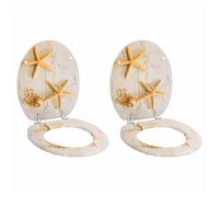 Toilet Seat MDF Sea Star Coastal Blue 44x38cm Adjust Chrome-Zinc Hinges 2pcs Set