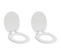 Toilet Seat MDF White 44x38cm Soft Close Non-Slip Bumpers Pack of 2 Fits 13-18cm