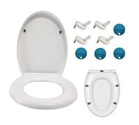 Toilet Seat O Shape - Soft Close Function Adjustable Hinge Standard Toilet Seat with One Button Release for Easy Clean Soft Close Toilet Seat with Metal Accessories & Anti-Slip Mat White