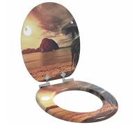 Toilet Seat Orange MDF 44x38cm Soft Close Non-Slip Bumpers 28x24.5cm Aperture