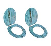 Toilet Seat Pair MDF Old Wood 43.7x37.8cm Soft Close Chrome Hinges AdjHingesUFit